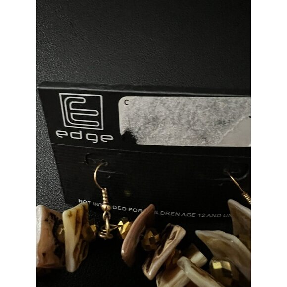 Edge Jumbo Flat Brown Squares Gold HOOP Dangle Drop Earrings - Picture 6 of 7